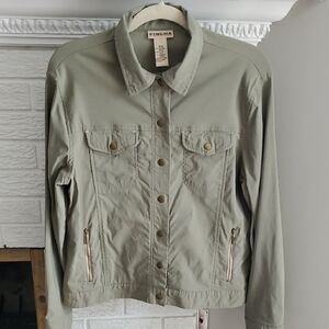 Finlha Women's Khaki Green Utility Lightweight Country Jacket With Pockets SZ M